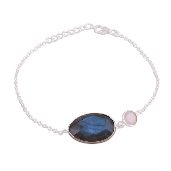 Alternate image for Sterling Silver Labradorite and Rose Quartz Pendant Bracelet Mist and Mystery