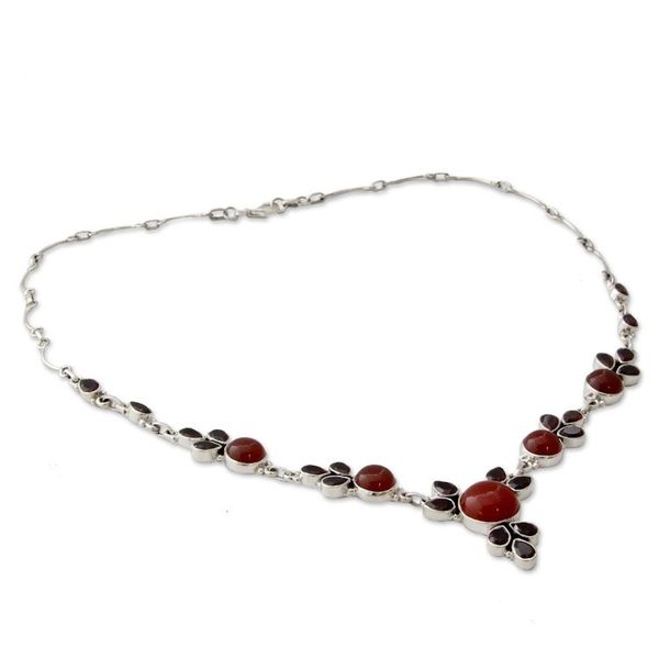Alternate image for Hand Crafted Carnelian and Garnet Sterling Silver Necklace Rosy Blossom