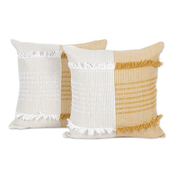 Alternate image for Amber and Ivory Cotton Cushion Covers Pair Delhi Sophistication in Honey