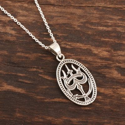 Alternate image for Artisan Crafted Sterling Silver Trishul Pendant Necklace Trishul