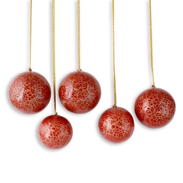 Alternate image for Handmade Floral Christmas Ornaments in Red and Gold Christmas Cheer