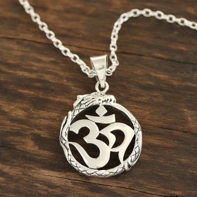 Alternate image for Sterling Silver Dragon Om Pendant Necklace from India Dragon Om