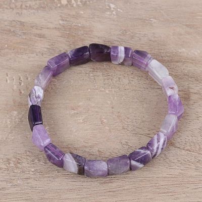 Alternate image for Handmade Purple and White Agate Beaded Stretch Bracelet Divine Purple