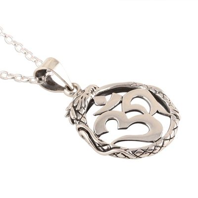 Alternate image for Sterling Silver Dragon Om Pendant Necklace from India Dragon Om