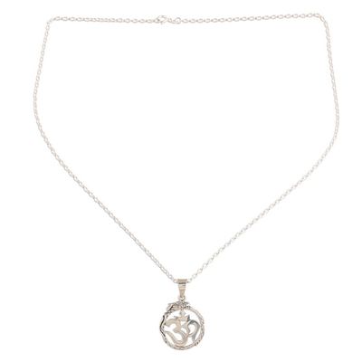 Alternate image for Sterling Silver Dragon Om Pendant Necklace from India Dragon Om