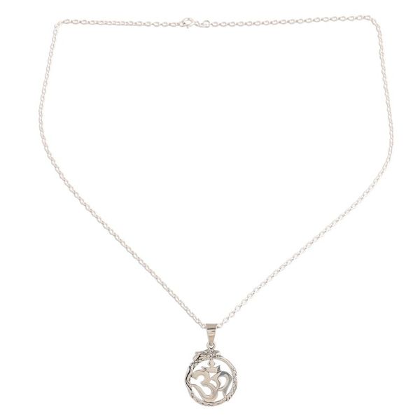 Alternate image for Sterling Silver Dragon Om Pendant Necklace from India Dragon Om