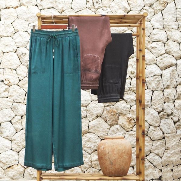 Alternate image for Green Viscose Twill Pants from India Simple Style in Green