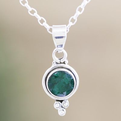 Alternate image for Indian Emerald and Sterling Silver Pendant Necklace Air Bubble in Green