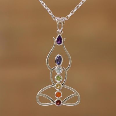 Alternate image for Multi-Gemstone Chakra Meditation Pendant Necklace from India Harmonious Mind