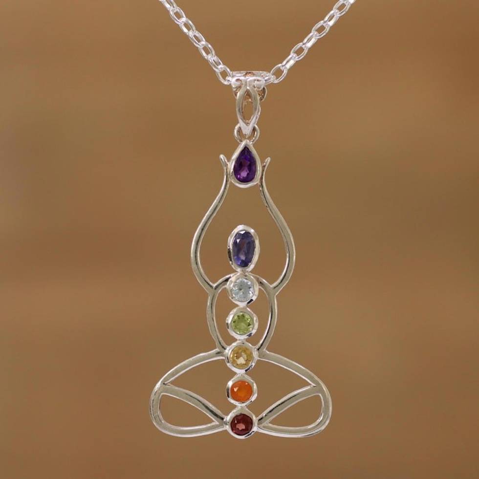 Multi-Gemstone Chakra Meditation Pendant Necklace from India 'Harmonious Mind'