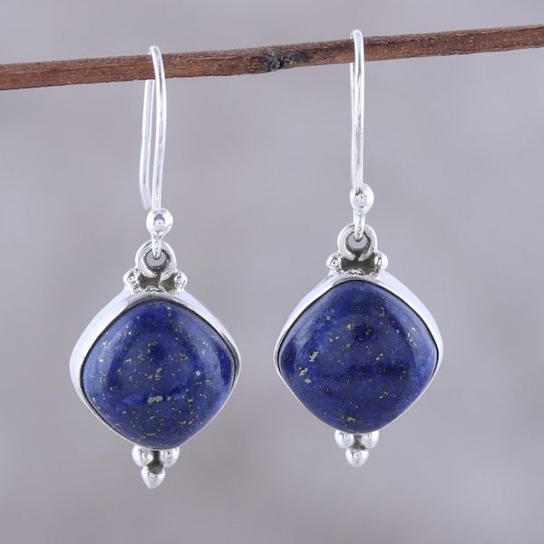 Alternate image for Lapis Lazuli Dangle Earrings from India Gleaming Grandeur
