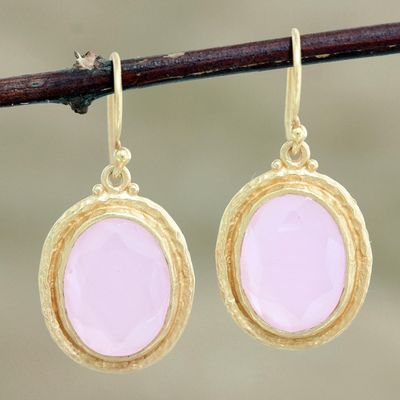 Alternate image for Gold-Plated Sterling Silver Rose Quartz Dangle Earrings Pink Flame