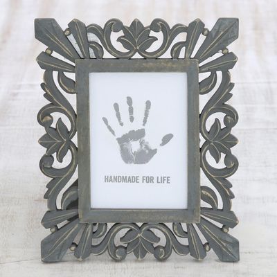 Alternate image for Dark Grey Distressed Hand Carved Mango Wood Photo Frame 5x7 Treasured Memories