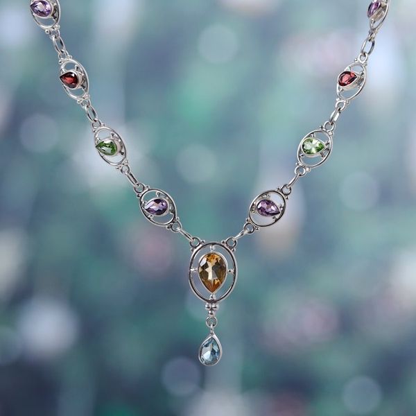 Alternate image for 12-Carat Multi-Gemstone Sterling Silver Link Y Necklace Vibrant Magic