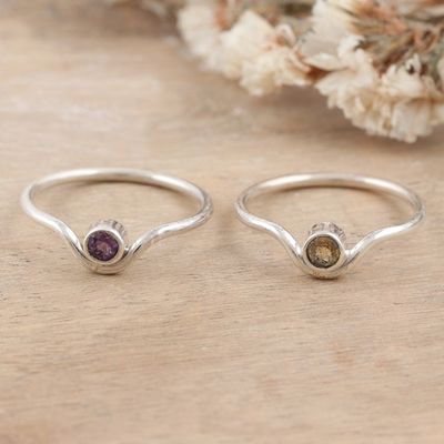 Alternate image for Set of Two Sterling Silver Single Stone Rings with Gemstones Positive Magic