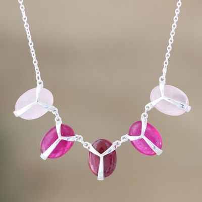 Alternate image for Indian Ruby and Rose Quartz Pendant Necklace Shades of Pink