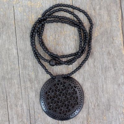 Alternate image for Jali Jewelry Ebony Wood Beaded Necklace Mughal Enchantress Medallion