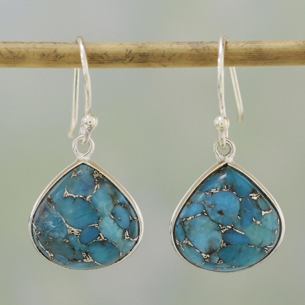 Sterling Silver and Composite Turquoise Earrings from India 'Dancing Soul'