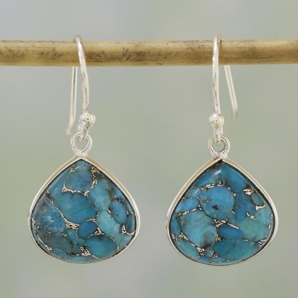 Alternate image for Sterling Silver and Composite Turquoise Earrings from India Dancing Soul