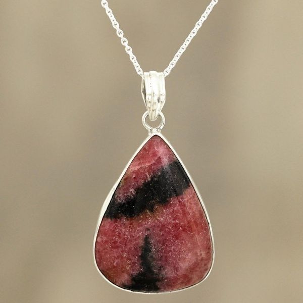 Alternate image for Natural Rhodonite Pendant Necklace from India Calming Earth