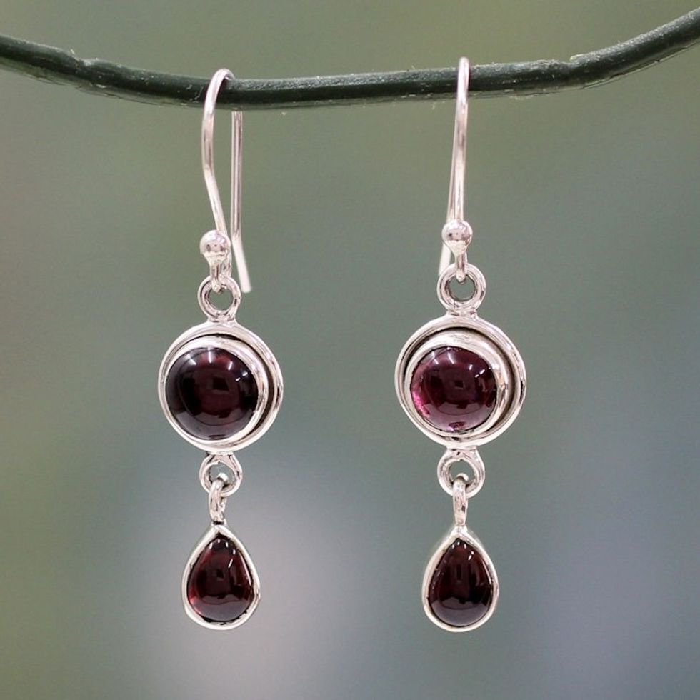 Garnet and Sterling Silver Earrings Handmade in India 'Crimson Glow'