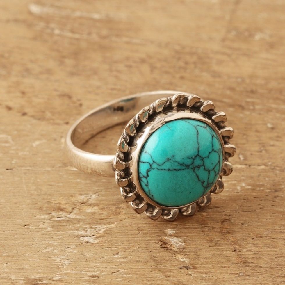 Sterling Silver Cocktail Ring with Reconstituted Turquoise 'Sea Bloom'