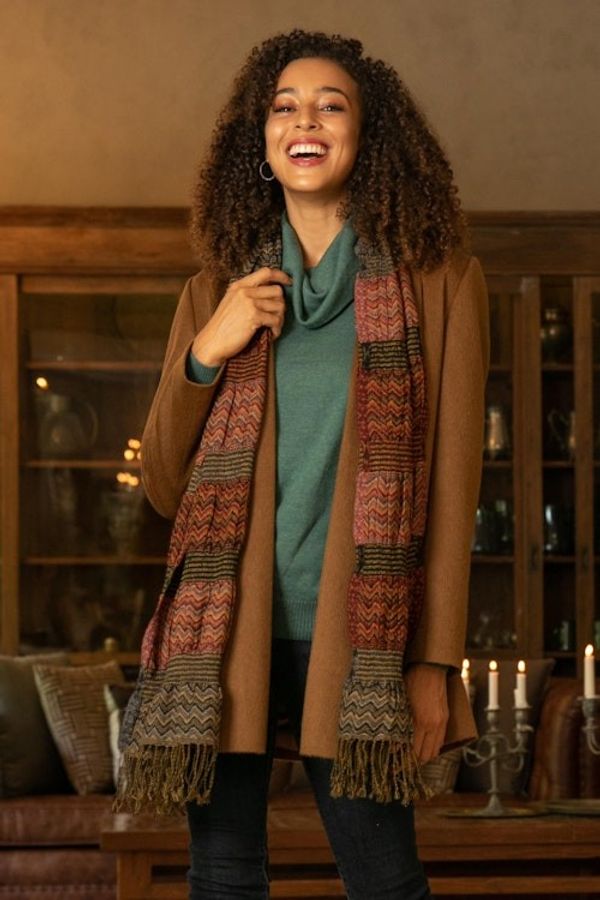 Alternate image for Wave Pattern Wool Scarf from India Autumn Waves