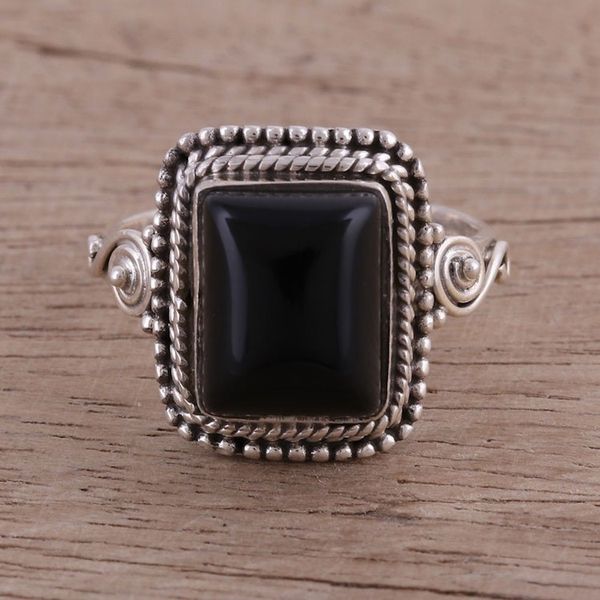 Alternate image for Bezel Set Onyx and Sterling Silver Cocktail Ring Block Party