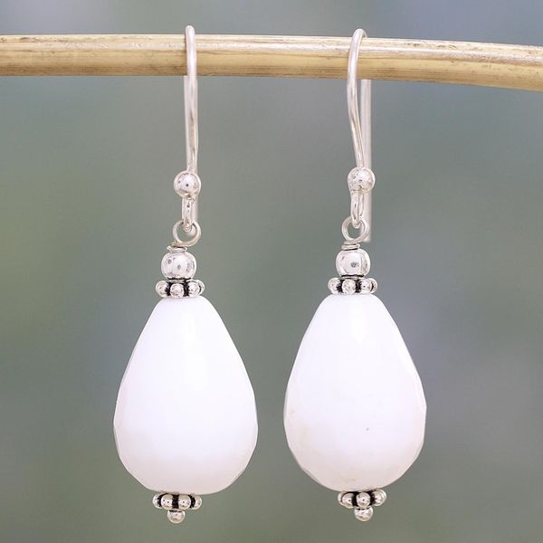 Alternate image for Sterling Silver and White Agate Dangle Earrings from India Pure Wonder