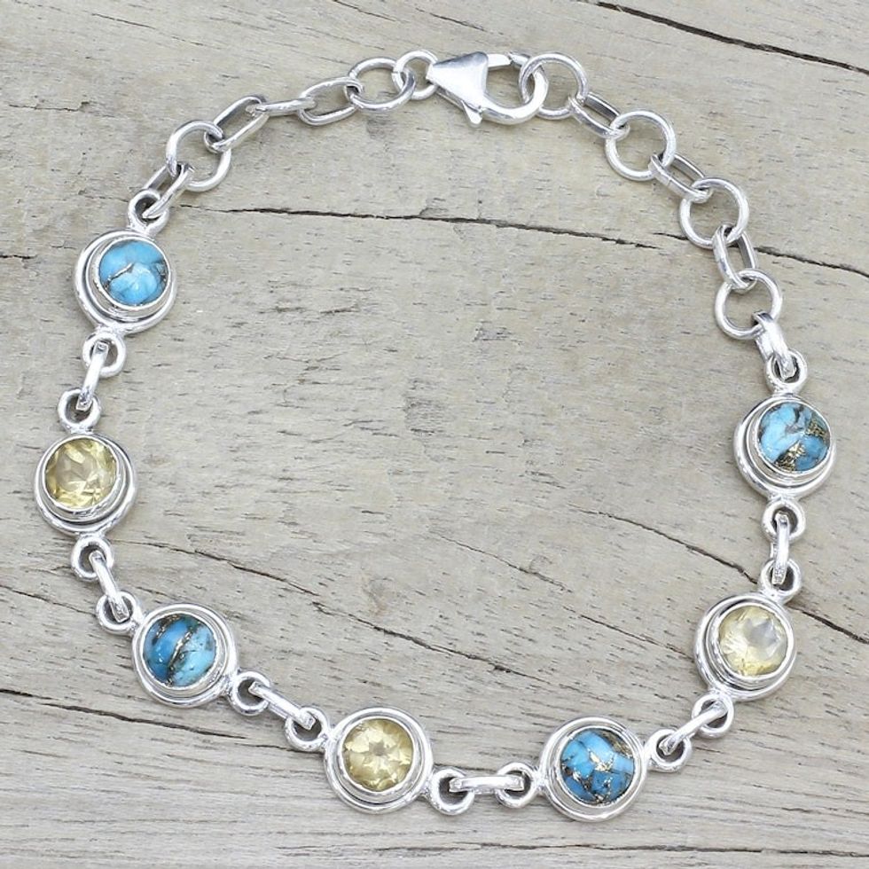 Citrine and Composite Turquoise Link Bracelet from India 'Seashore Radiance'