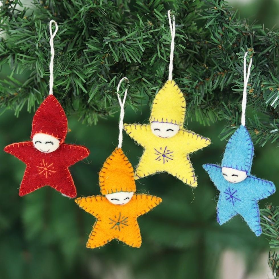 Set of 4 Star Baby Wool Felt Ornaments 'Star Babies'