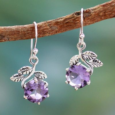 Alternate image for Artisan Crafted Sterling Silver Amethyst Floral Earrings Forbidden Fruit