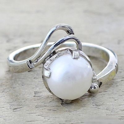 Alternate image for Artisan Crafted Cultured Pearl Single Stone Ring from India Lyrical Bliss