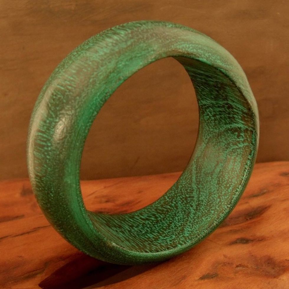 Wood bangle bracelet 'Green India'