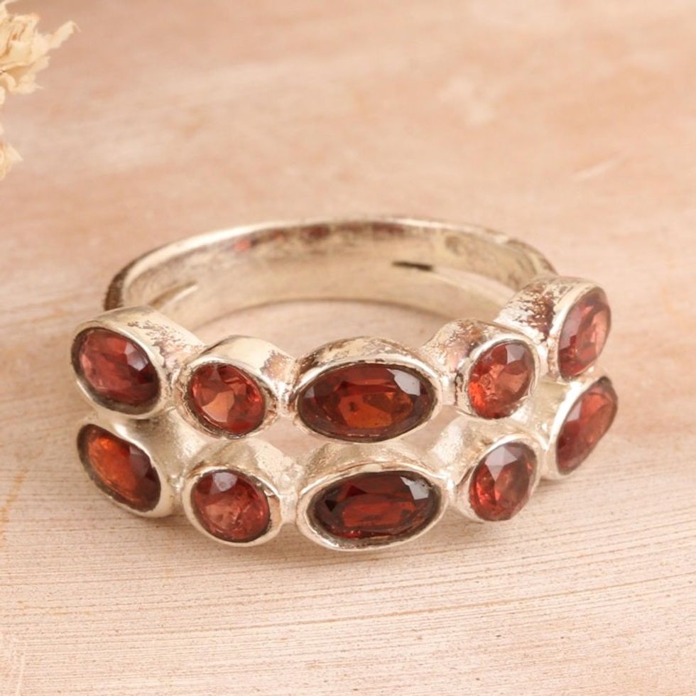 Sterling Silver Domed Ring with Multiple Garnet Stones 'Loving Glances'