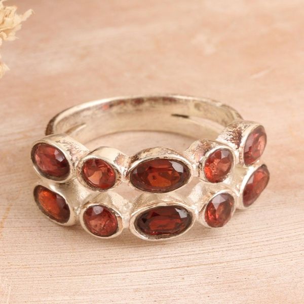 Alternate image for Sterling Silver Domed Ring with Multiple Garnet Stones Loving Glances