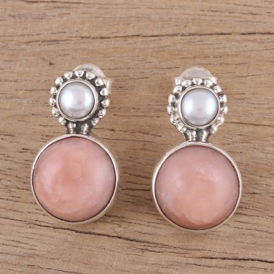 Alternate image for Cultured Freshwater Pearl and Pink Opal Drop Earrings Moonlit Blush