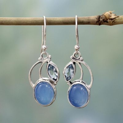 Alternate image for Sterling Silver Blue Topaz Chalcedony Dangle Earrings India Blue Fog