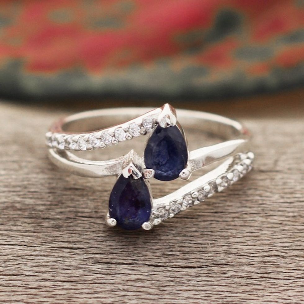 Cubic Zirconia Cocktail Ring with Faceted Sapphire Jewels 'Wise Splendor'