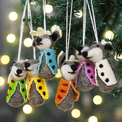 Alternate image for Set of 6 Handcrafted Colorful Reindeer Wool Felt Ornaments Reindeer Gathering