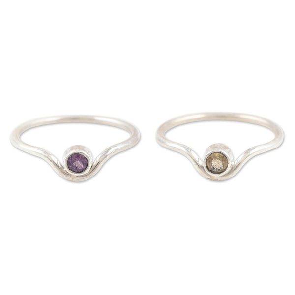 Alternate image for Set of Two Sterling Silver Single Stone Rings with Gemstones Positive Magic