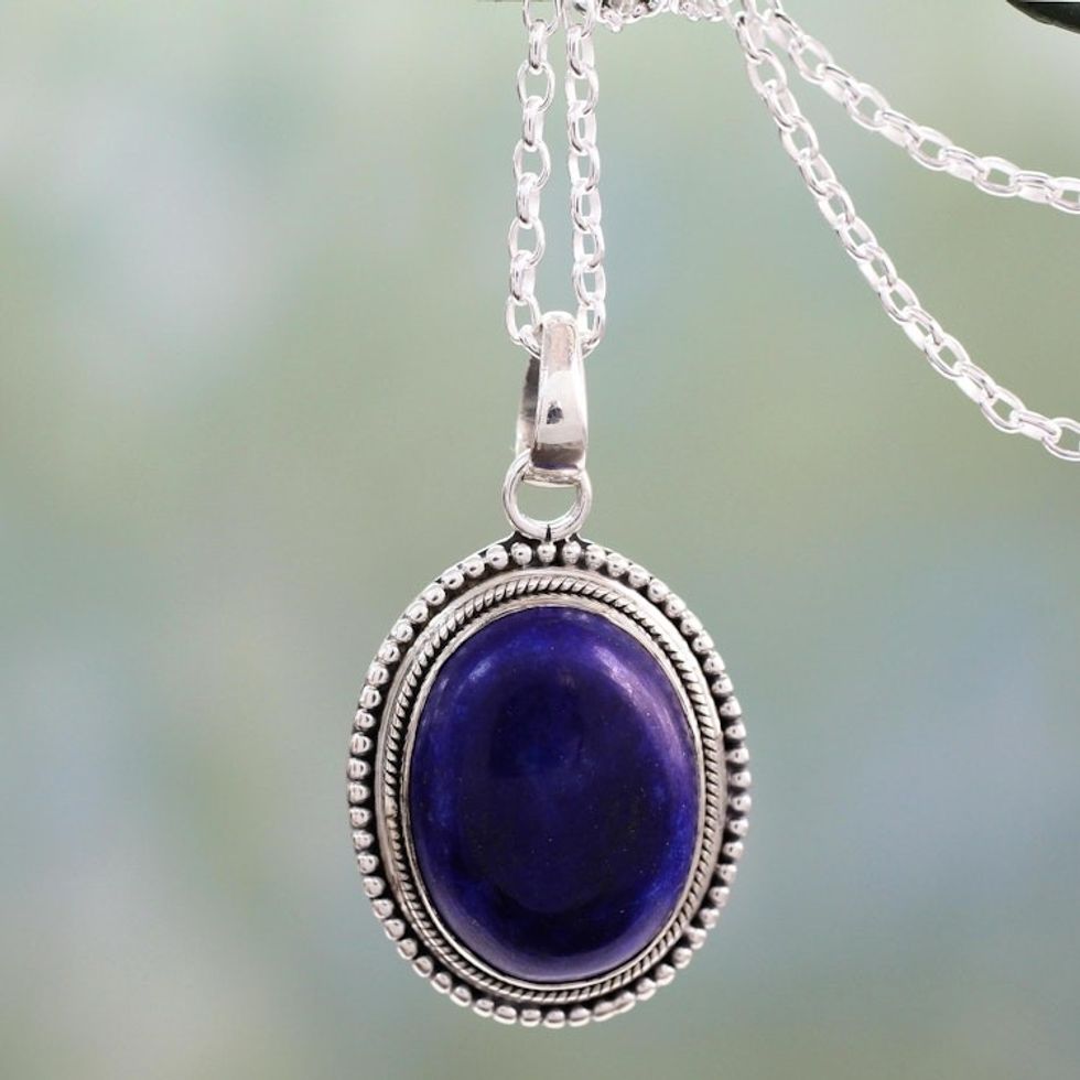 Lapis Lazuli Pendant on Artisan Crafted 925 Silver Necklace 'True Clarity'