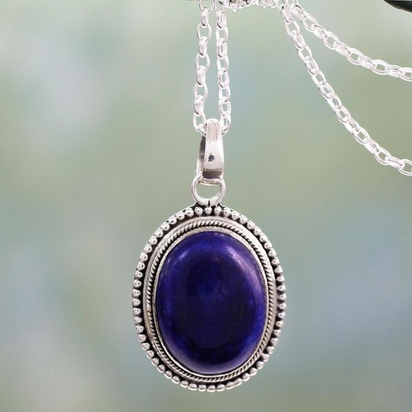Alternate image for Lapis Lazuli Pendant on Artisan Crafted 925 Silver Necklace True Clarity