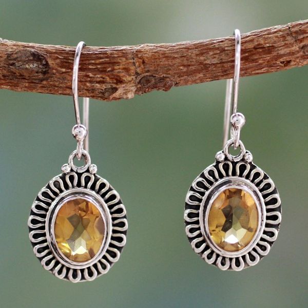 Alternate image for India Artisan Crafted Faceted Citrine Earrings Golden Charm