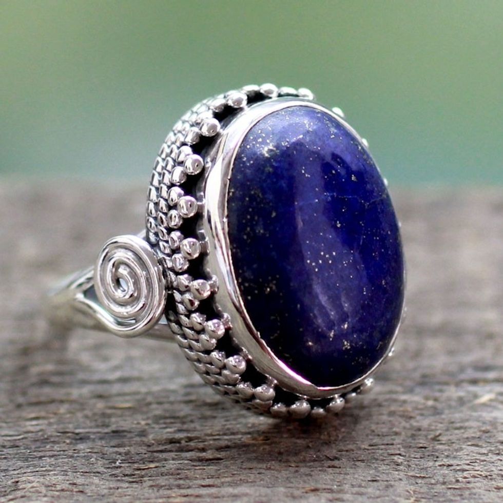 Handcrafted Sterling Silver and Lapis Lazuli Cocktail Ring 'Majestic Blue'