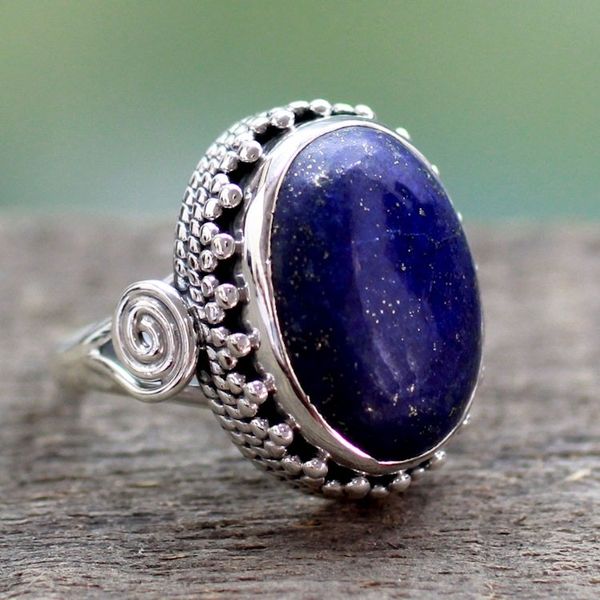 Alternate image for Handcrafted Sterling Silver and Lapis Lazuli Cocktail Ring Majestic Blue