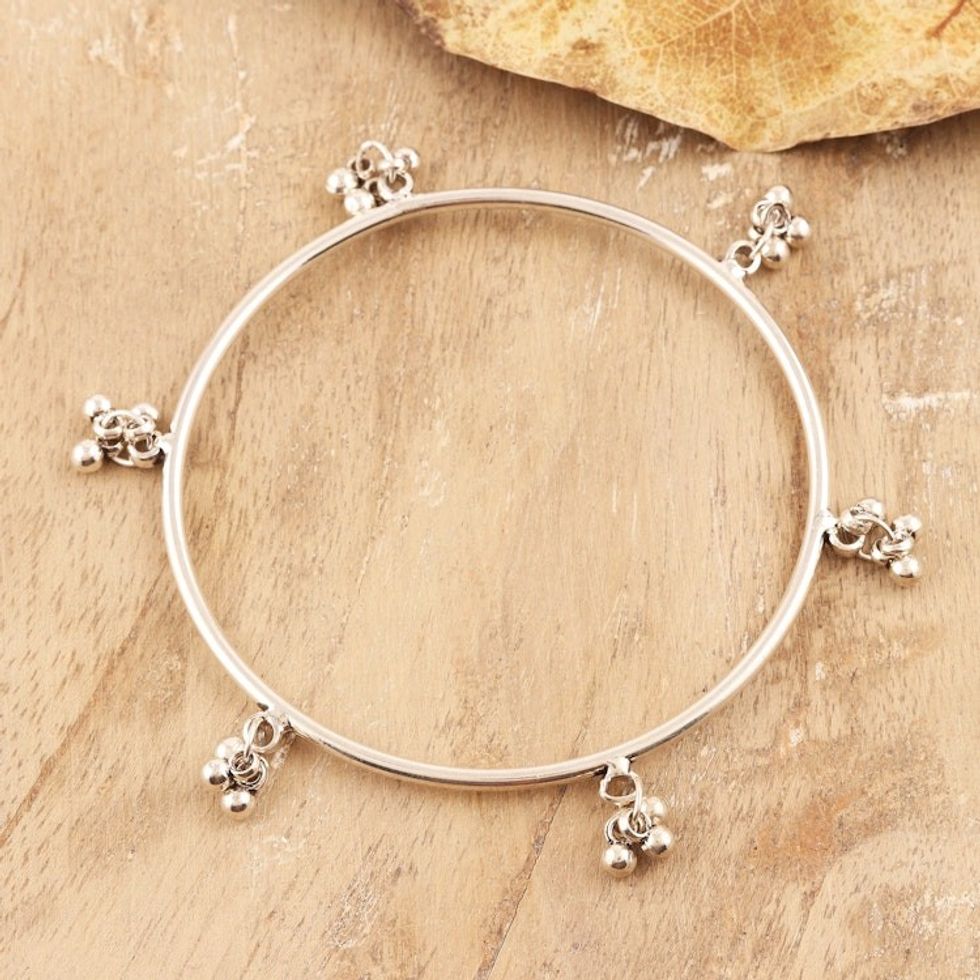 Sterling Silver Bangle Bracelet with Tiny Bells 'Ghungru Bliss'