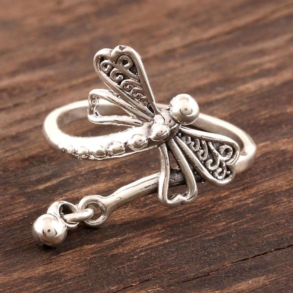 Sterling Silver Dragonfly Cocktail Ring from India 'Dragonfly Fantasy'