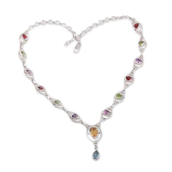 Alternate image for 12-Carat Multi-Gemstone Sterling Silver Link Y Necklace Vibrant Magic