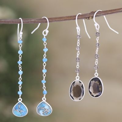Alternate image for Set of 2 Composite Turquoise and Quartz Dangle Earrings Paradise of Glamour